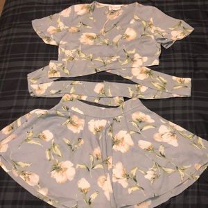 2 piece set: Floral wrap top with matching shorts